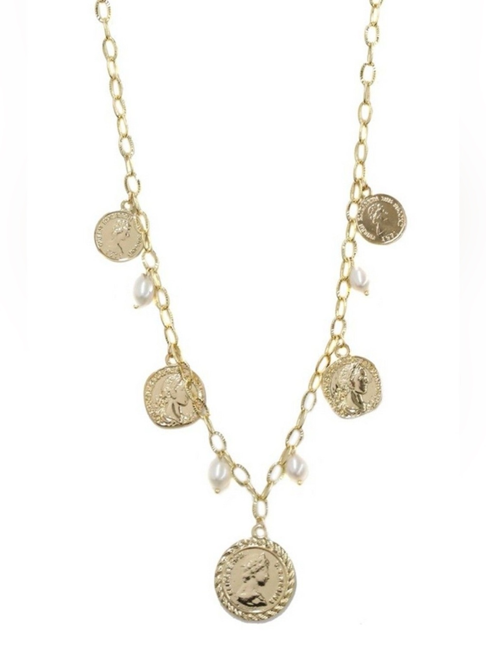 New Ettika Sophisticated Boho Coins & Pearl Necklace 18K Gold Plated 26"-31"